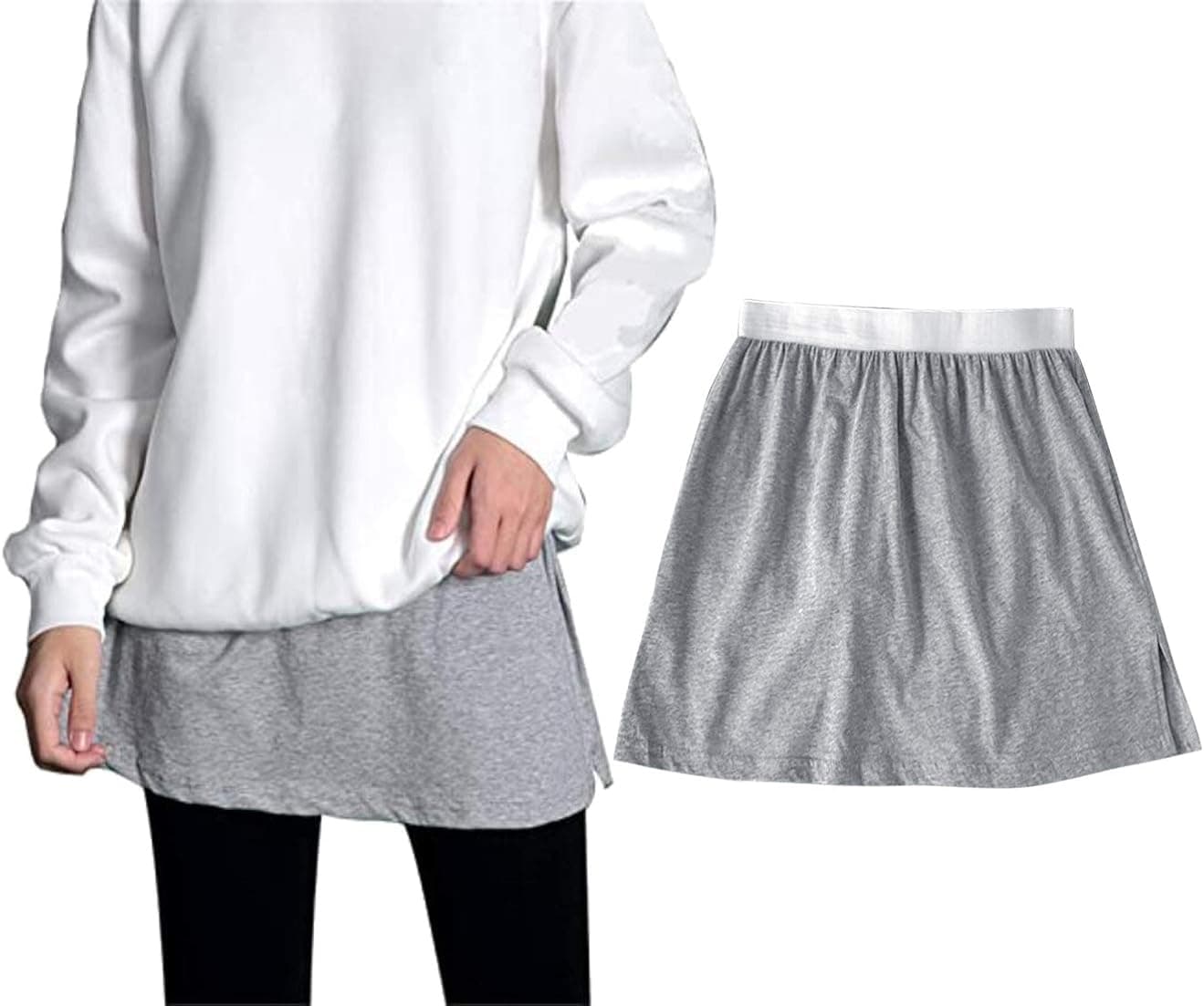 3-Pieces Adjustable Layering Fake Top Lower Sweep Skirt Mini Hemline Half-Length Splitting Skirt OneSize Versatile Extenders