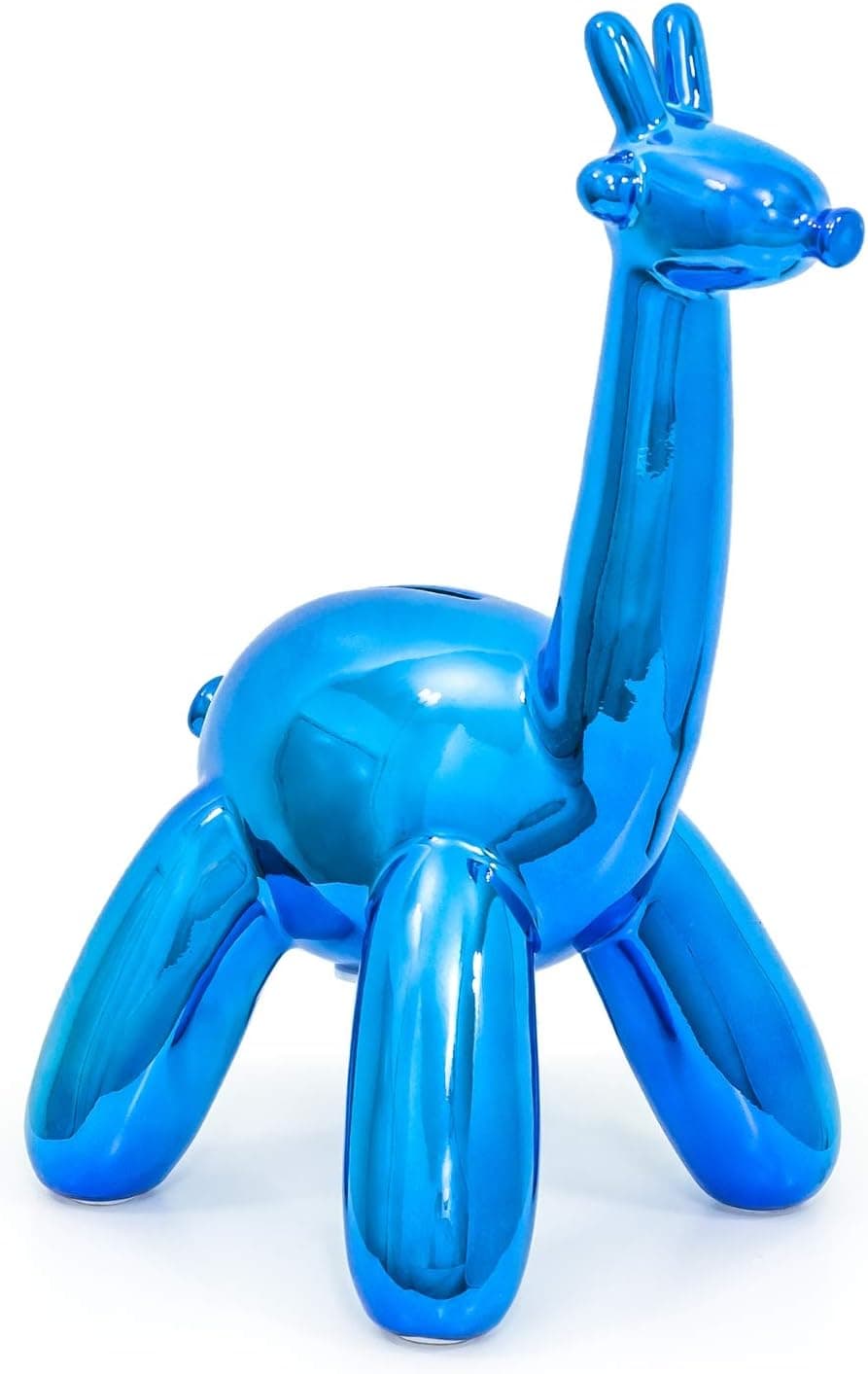 Made By Humans Balloon Giraffe Money Bank, Cool and Unique Ceramic Piggy Bank with High-Gloss Finish, Blue