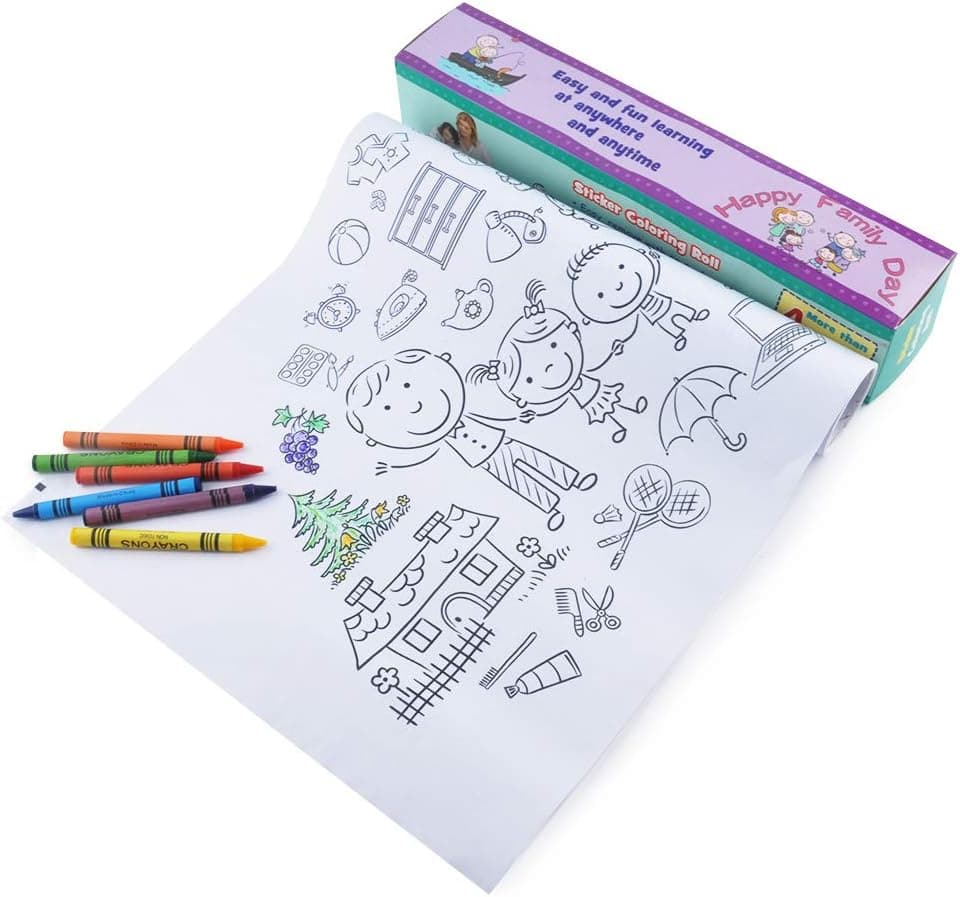 L LIKED Coloring Roll Continuous Self-Sealing Coloring Book Paper, Great for Group Funny Coloring Poster, Ages 3+ (Happy Family)