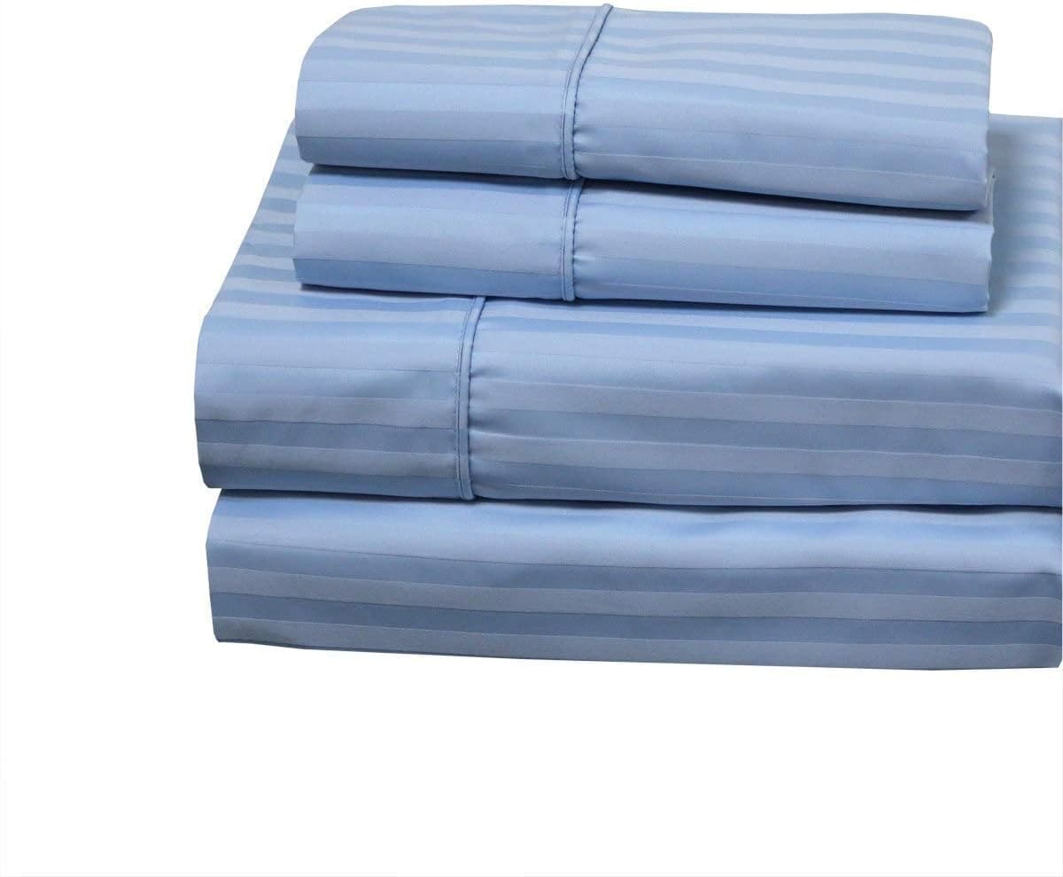 Royal Hotel 650-Thread-Count Bed Sheets - Wrinkle Free Sheets - Deep Pocket, Cotton Blend, Sateen Sheets, Hypoallergenic, 5 Piece - Split-King : Adjustable King Size - Blue, Striped