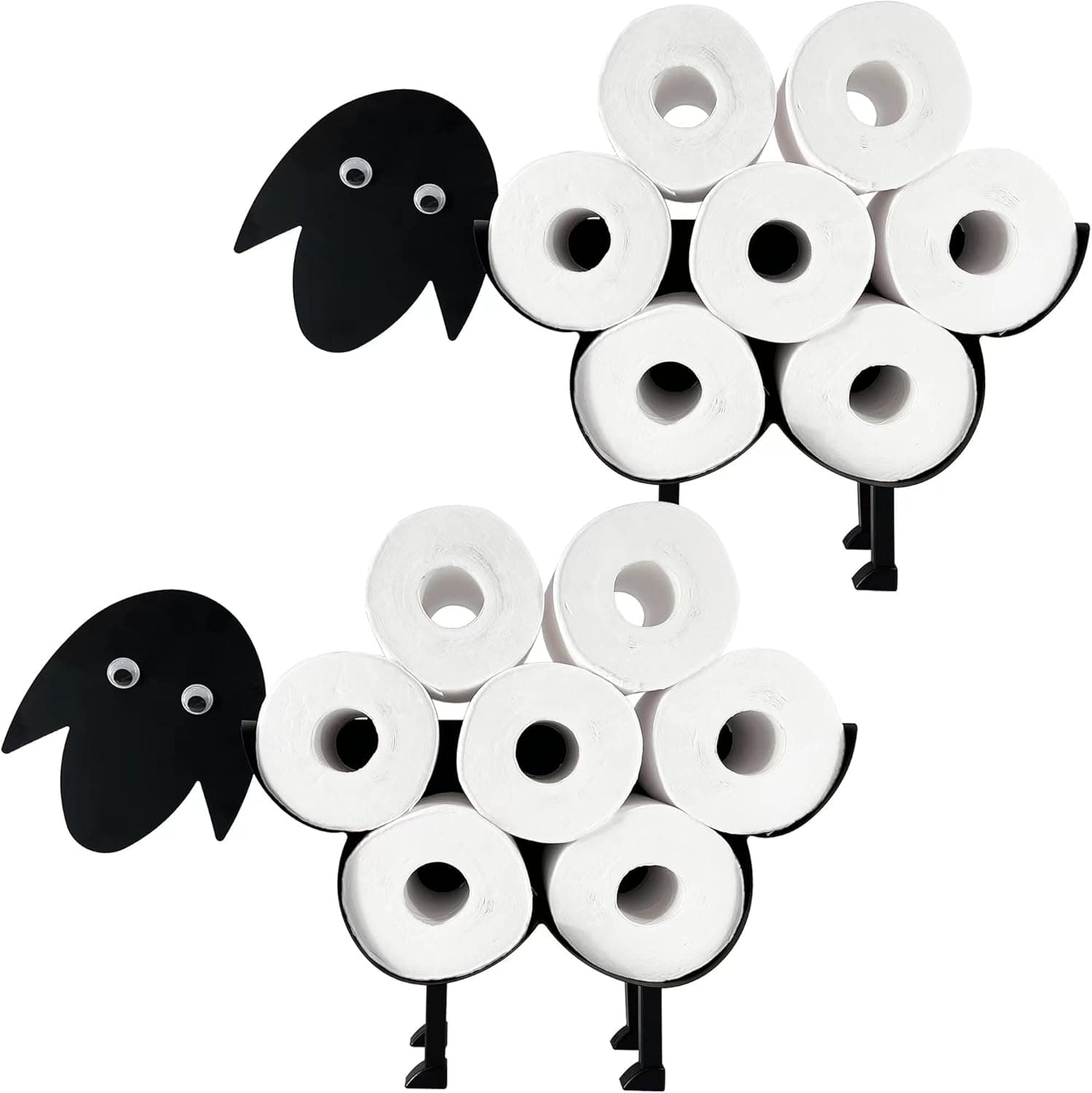 Montex 2 Pack Sheep Toilet Paper Holder Metal Free Standing and Wall Mounting, Toilet Paper Organizer for 8 Rolls, Bathroom Decor