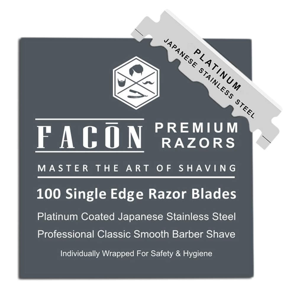 100 Facón Platinum Japanese Stainless Steel Single Edge Razor Blades for Professional Barber Straight Razor - 200+ Shaves