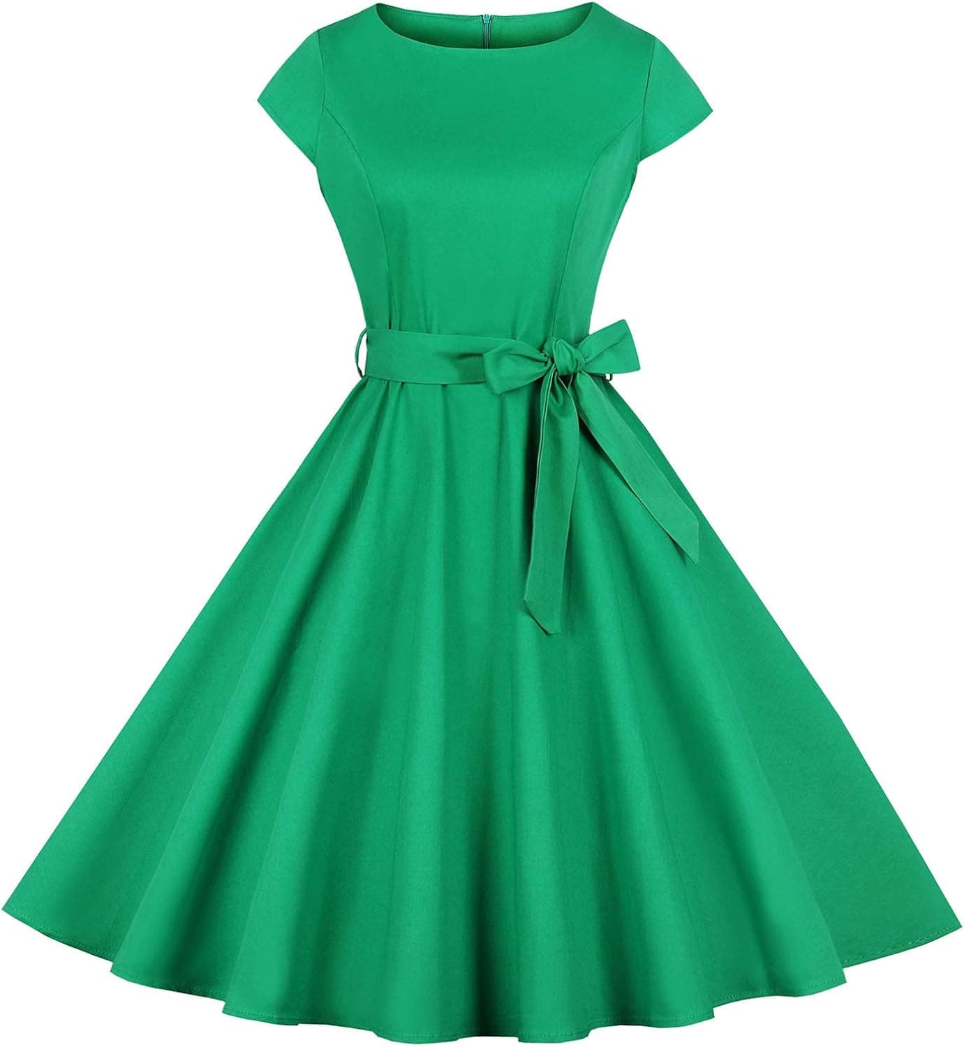 ANCHOVY Womens Retro 1950s Short Sleeve Midi Rockabilly Prom Cocktail Swing Dress with Sash c73