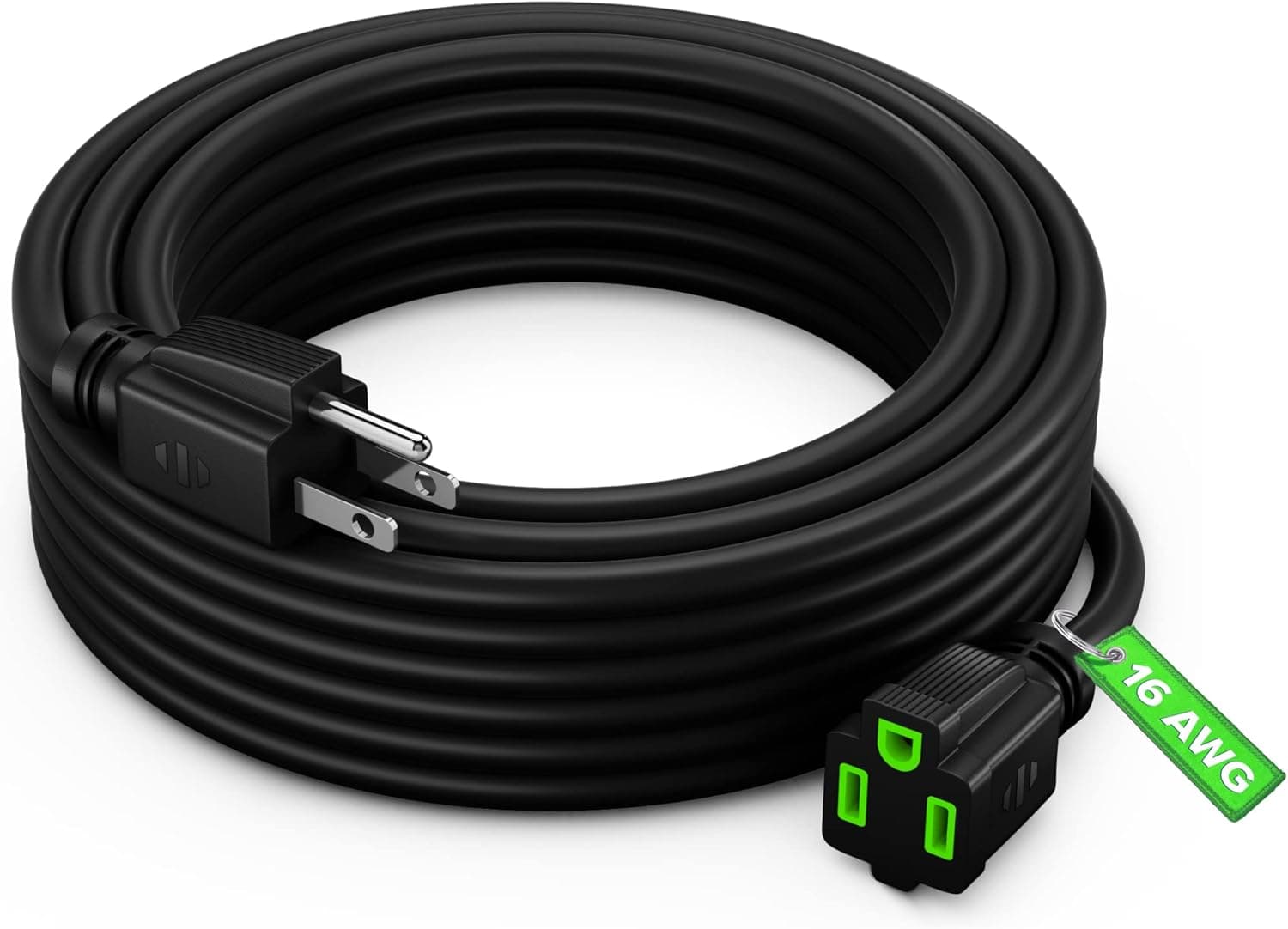 Maximm Extension Cord 25 Ft Black Power Cords Indoor/Outdoor 16 Gauge Wire Heavy Duty ETL Listed (25Ft)