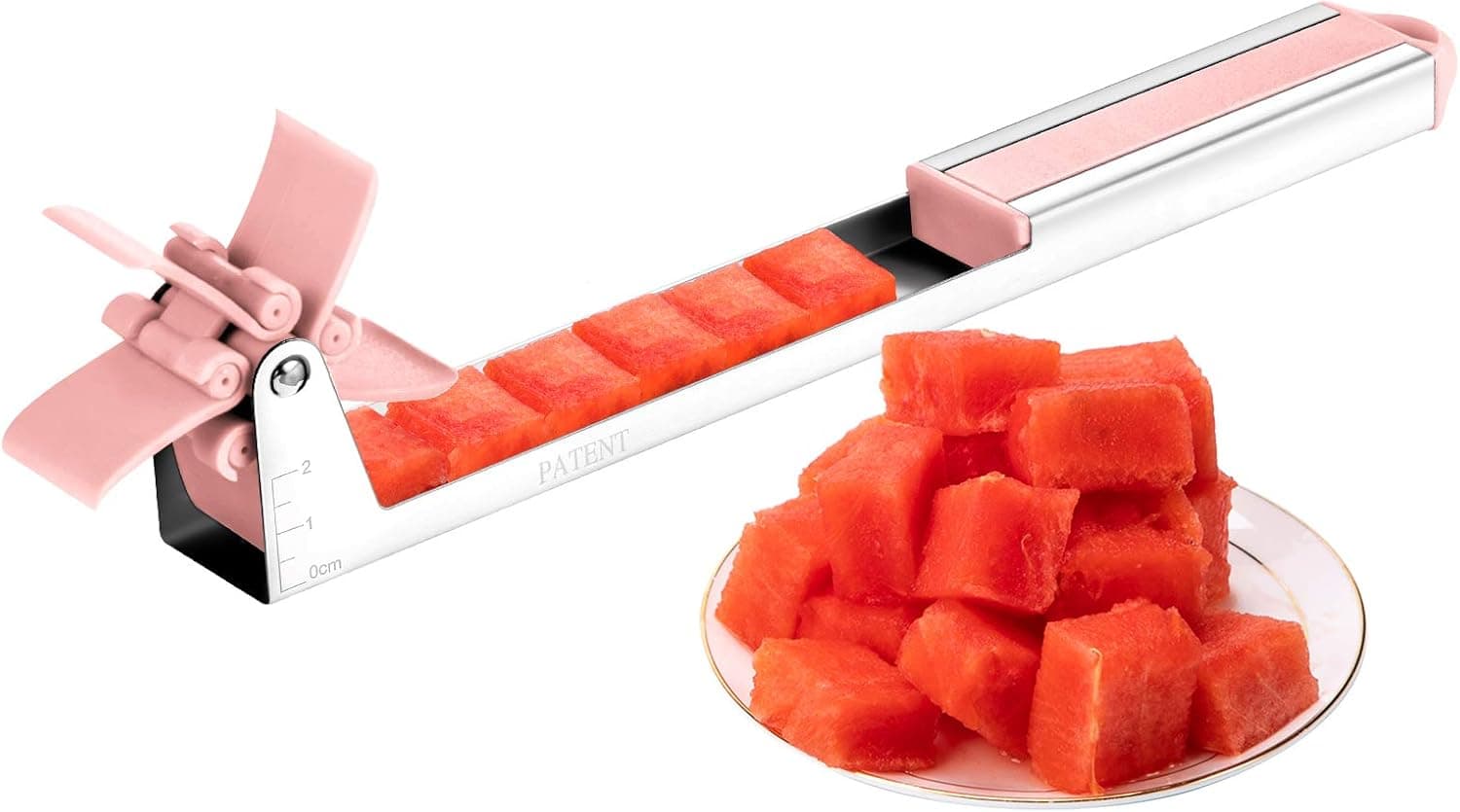 Jumiland Watermelon Slicer, Stainless Steel Watermelon Cutter Knife Windmill Cutter Slicer, Innovative Tool Kitchen Gadget for Melon Fruit Slicing(Pink)