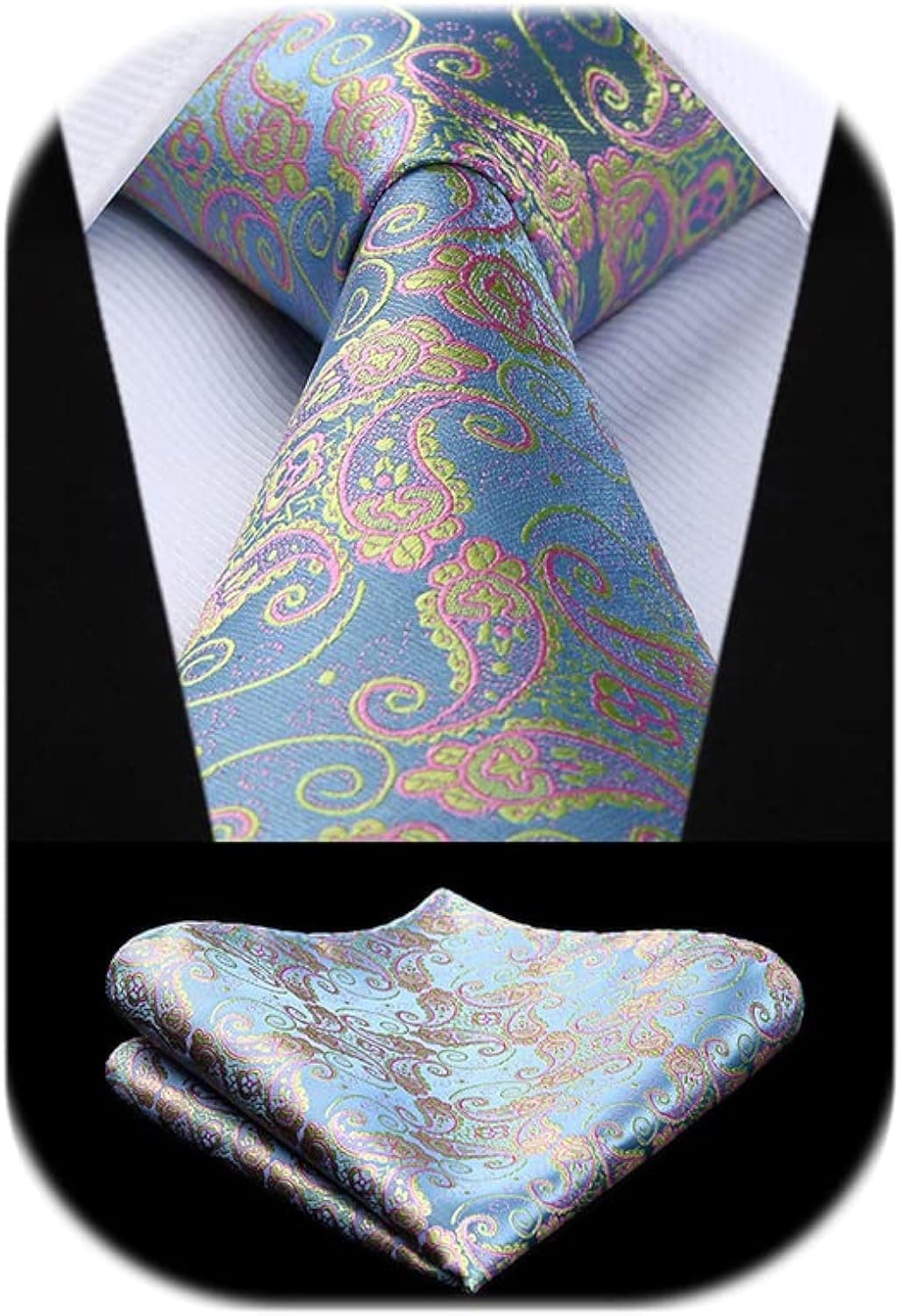 HISDERN Ties for Men Paisley Tie and Pocket Square Woven Classic Floral Mens Ties Handkerchief Set Wedding Party Necktie