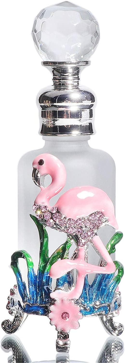 Waltz&F Flamingo Octagon Vintage Jeweled Perfume Bottle Empty Refillable Essential Oil Bottle12ml