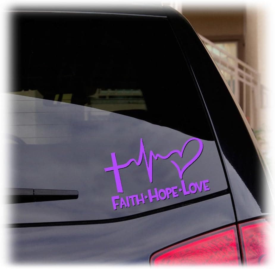 Signage Cafe Faith Hope Love - Christian Die Cut Decal Bumper Sticker for Windows, Cars, Trucks, Etc. (Lavender)