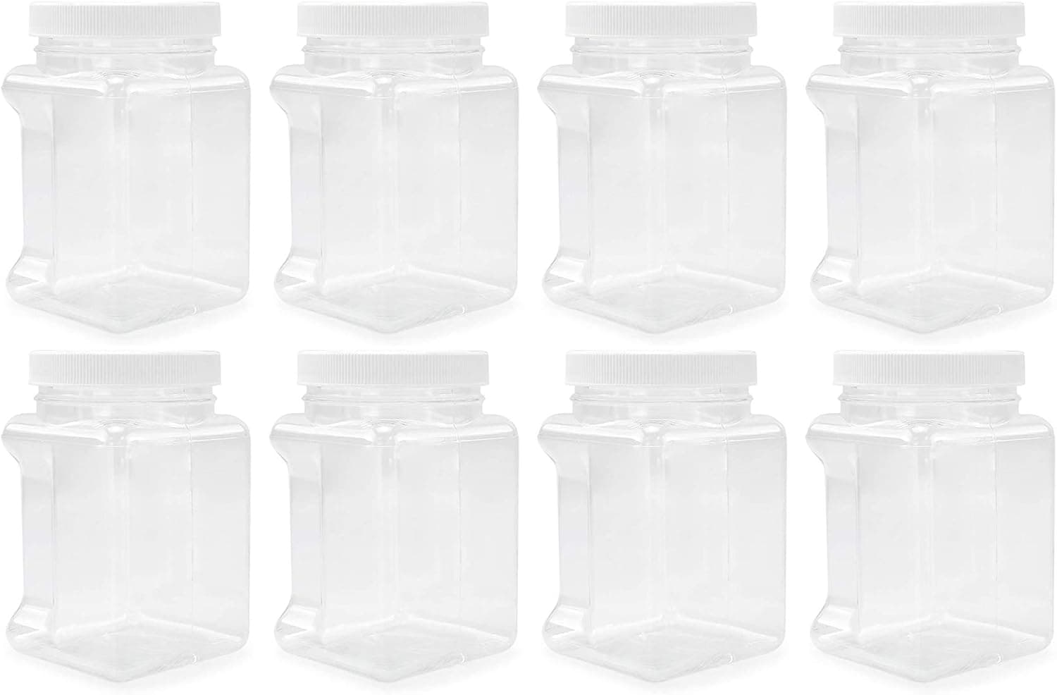 Cornucopia Mini Plastic Grip Jars (12oz, 8-Pack); Clear Plastic Square Containers for Snacks, Favors, Spices, Gifts and More