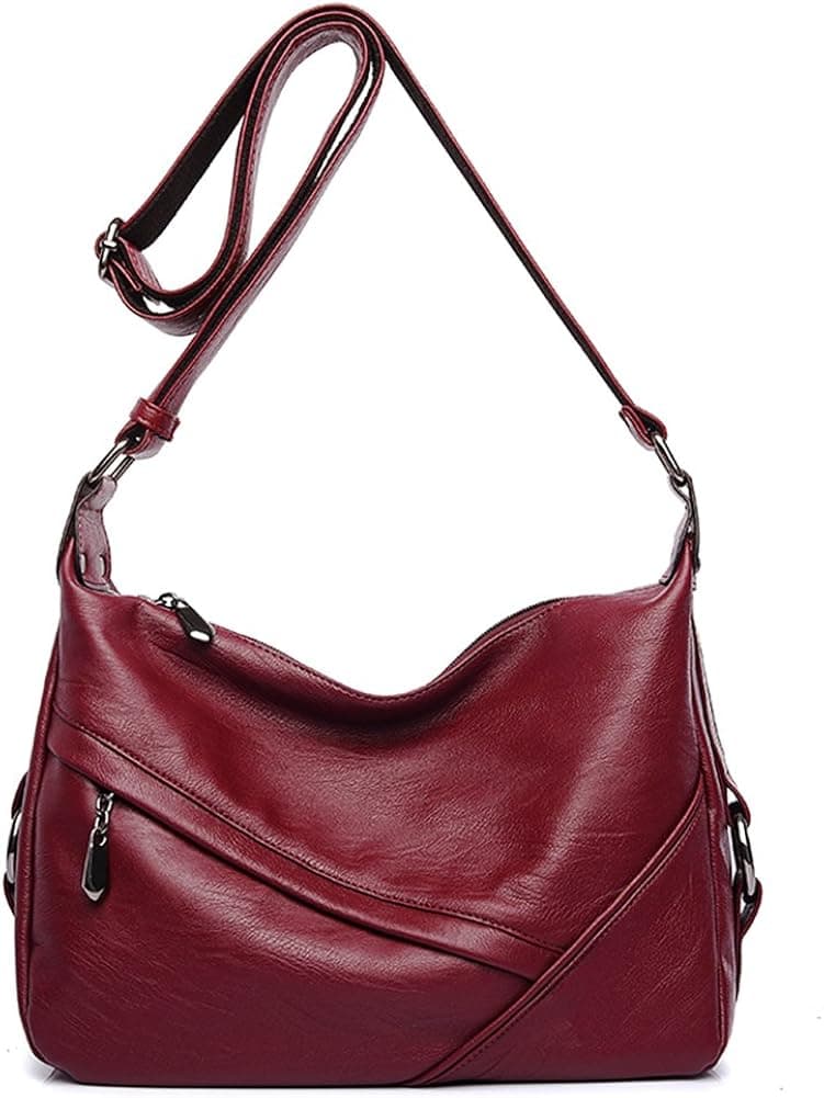 Molodo Accent Retro Sling Leather Corssbody Bag For Women Medium Shoulder Purse Hobo Handbag Wine-red
