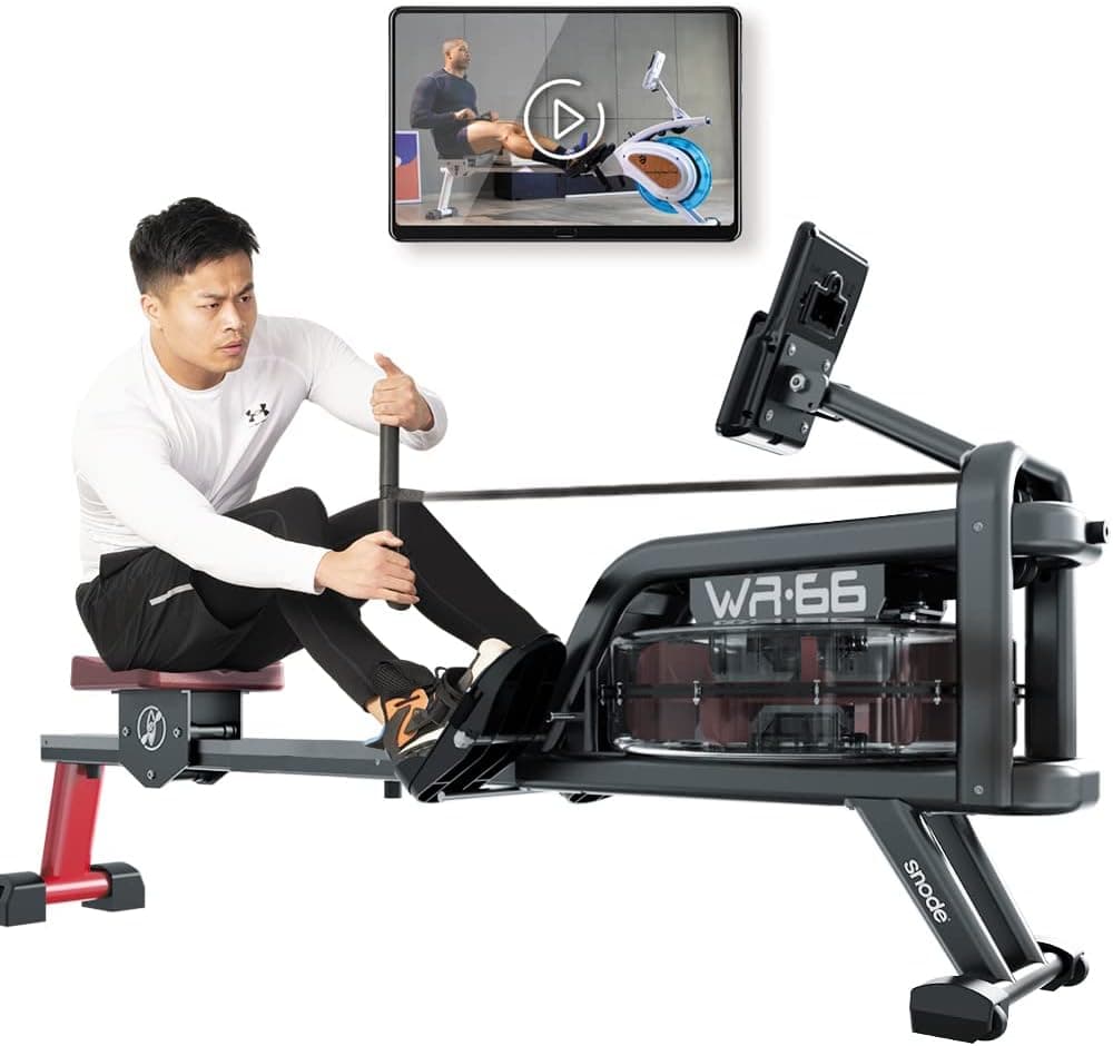SNODE Water Rowing Machine with Bluetooth APP, Rower for Home Use, Heavy Duty Frame with 300Lbs Weight Capacity, Support Paddling and Dragon Boat Rowing