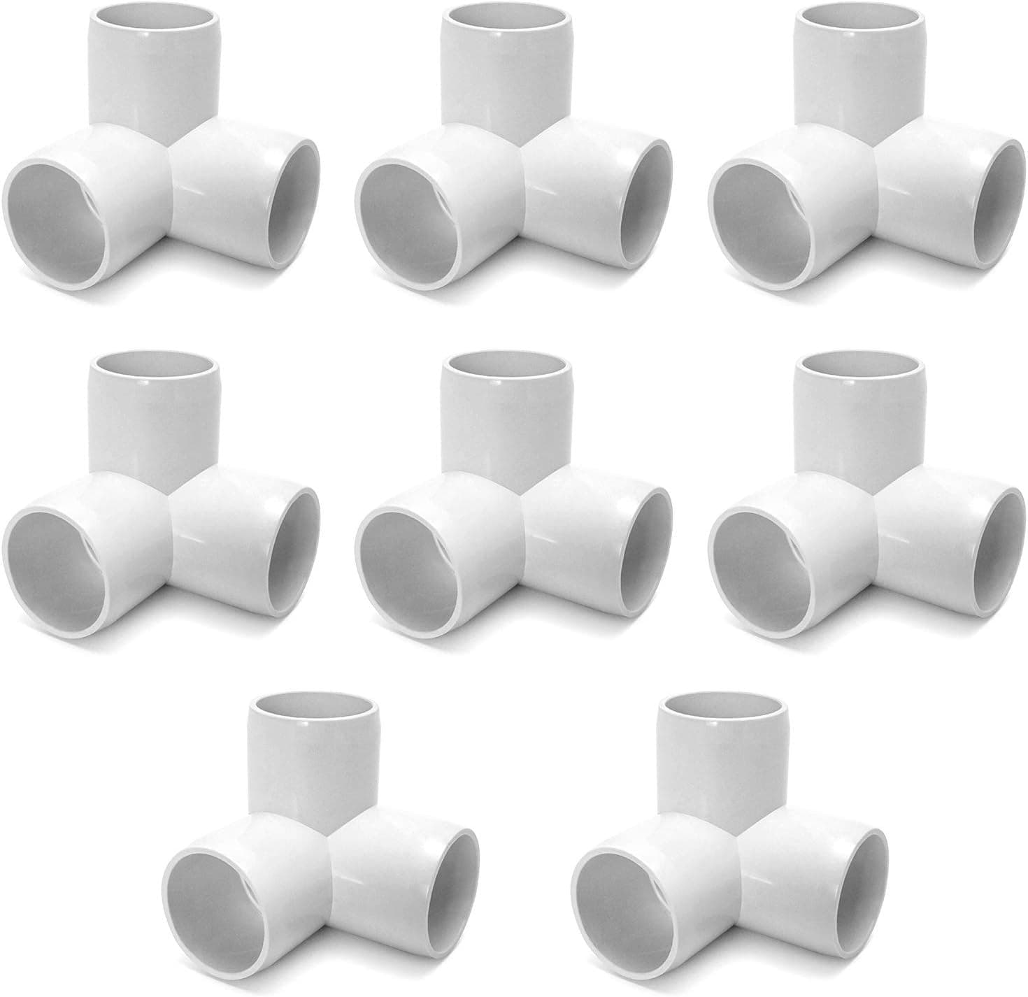 QWORK 3 Way 1 1/4" Tee PVC Fitting Elbow,8Pack PVC Fitting Connector,Furniture Grade,for Building Furniture and PVC Structures,White