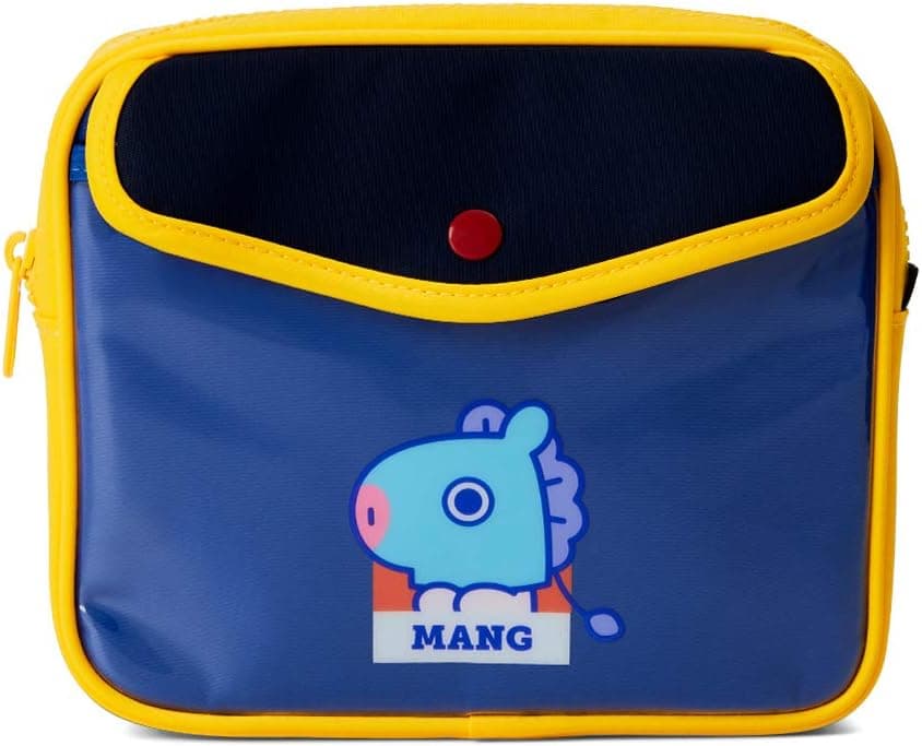 BT21 MANG Character Makeup Multi Pouch Cosmetic Bag Travel Toiletry Bag for Women and Girls, Blue/Navy