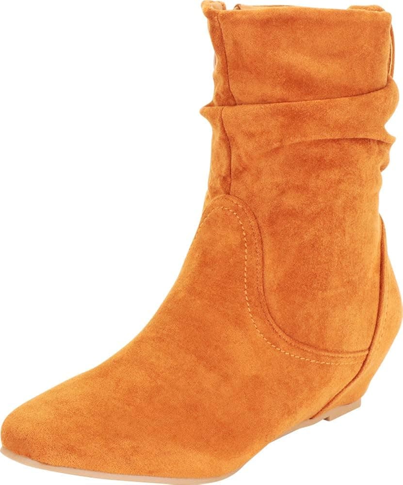Cambridge Select Women's Slouch Chunky Low Hidden Wedge Heel Ankle Bootie,8 B(M) US,Tan IMSU