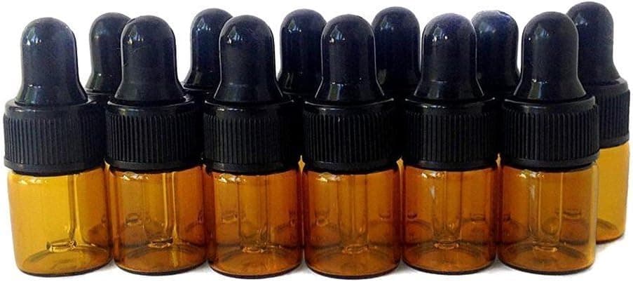 12Pcs Mini Amber Glass Essential Oil Dropper Bottles Refillable Empty Eye Dropper Perfume Cosmetic Liquid Lotion Sample Storage Container Bottle (1ml)