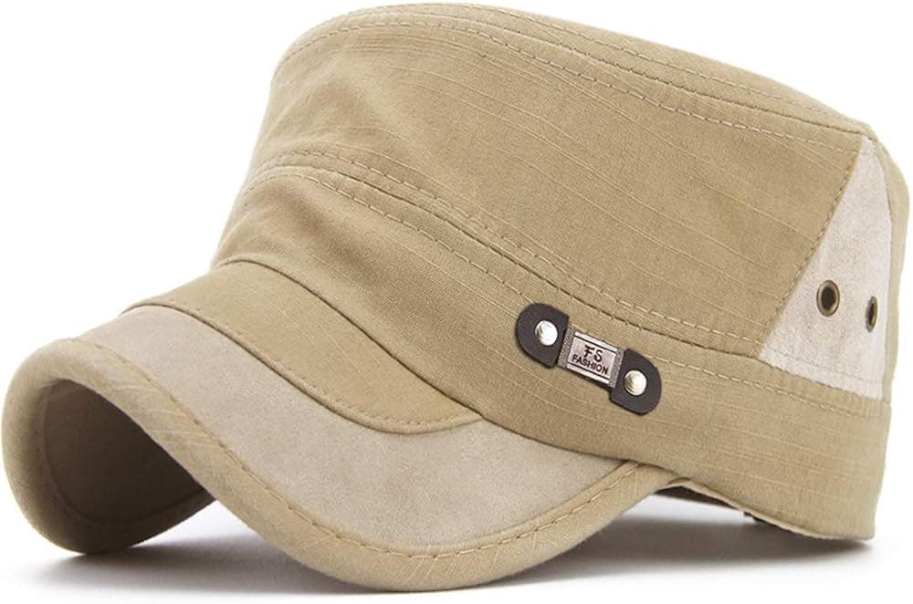 Rayna Fashion Men Women Vintage Distressed Washed Cotton Twill Cadet Army Cap Adjustable Military Hat Flat Top Baseball Cap