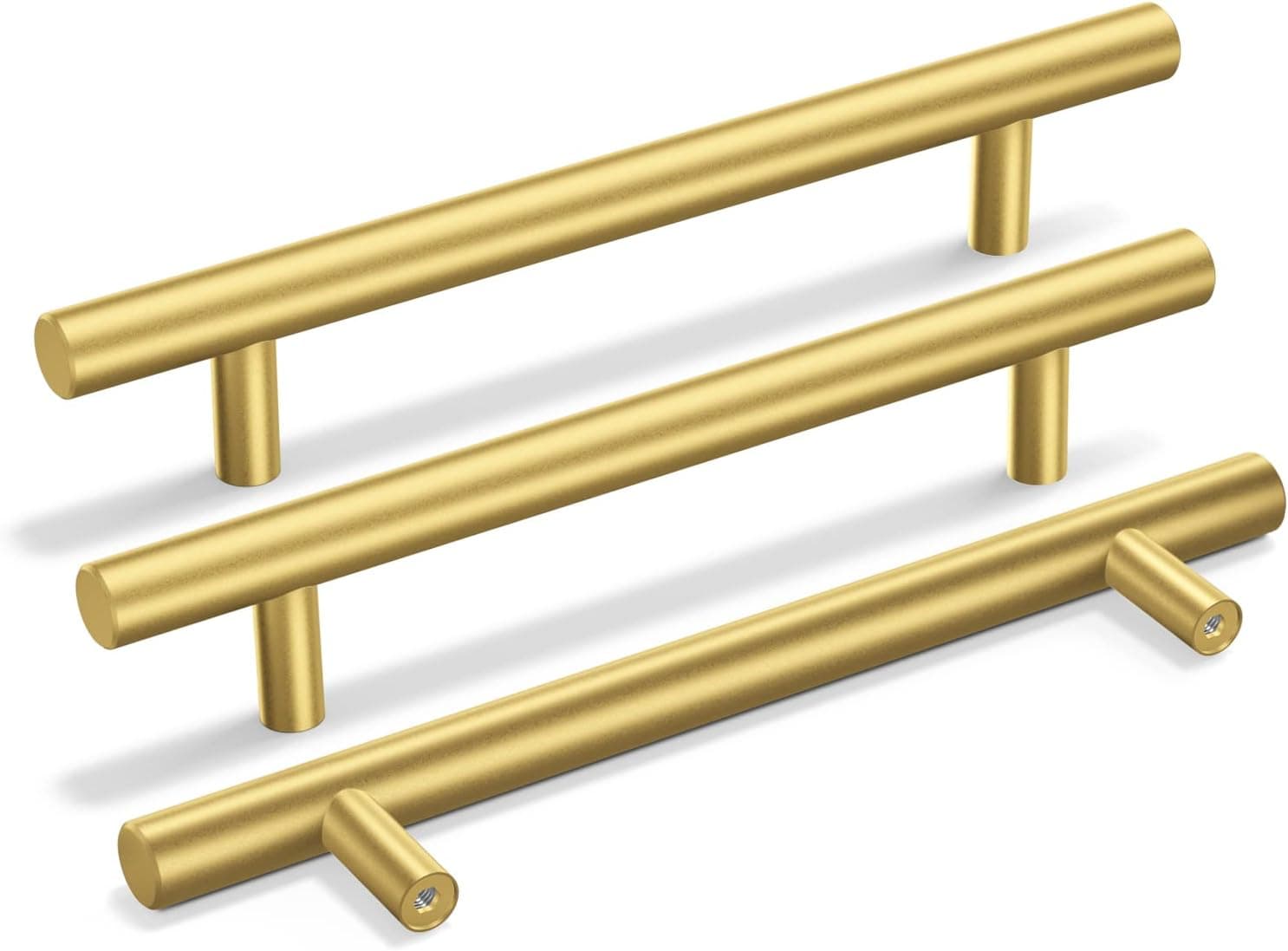 goldenwarm 10 Pack Brushed Brass Cabinet Handles 5 Inch Dresser Drawer Pulls Gold Kitchen Cabinet Handles - LS201GD128 Bar Handles Brushed Gold Cupboard and Closet Door Pulls