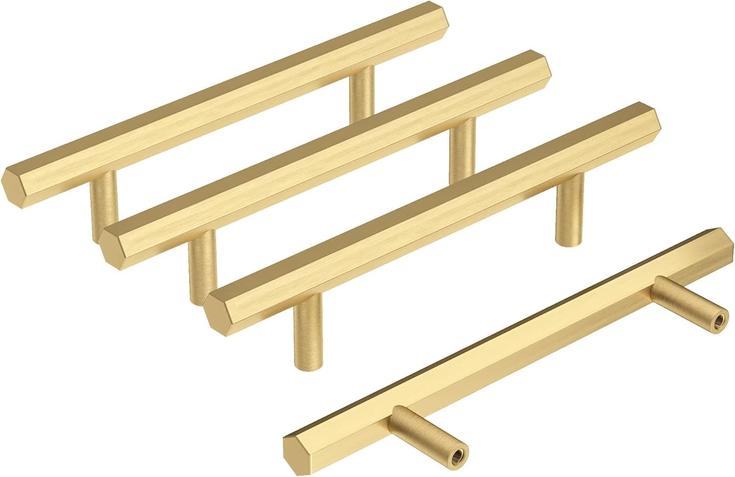 RZDEAL 3 3/4 Inch Solid Brass Pull Kitchen Cabinet Handles Brushed Gold Decorative Contemporary Hexagon Bar Cabinet Pulls (Hole Centers:3-3/4"(96mm))