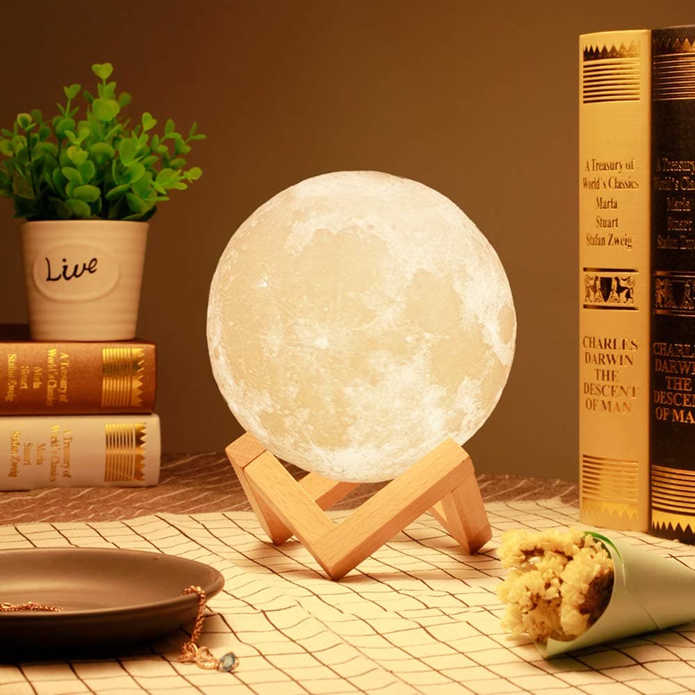 Moon Lamp, 16 Colors RGB Led Moon Light, 3D Print with Wooden Stand, Remote & Touch Control and USB Rechargeable Birthday Gifts for Boys Girls Friends Lover and Home Decor (4.7 INCH)