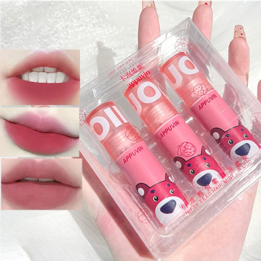 Sitovely 3 Colors Cute Mini Velvet Matte Lipstick Set, Waterproof & Long-Lasting Smudge Proof Pink Color Lip Gloss Lip Stains Makeup Set with Gift Box | Mud Texture (B)
