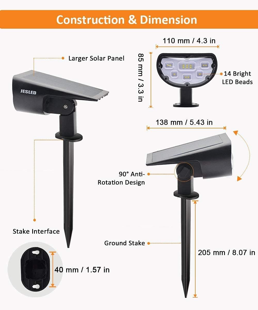 JESLED Solar Spot Lights Outdoor, 2-in-1 Solar Spotlights Outdoor Waterproof IP67 Landscaping Lights, Wall Lights for Yard Garden Pool Patio Driveway Walkway (6-Pack, Cool White)
