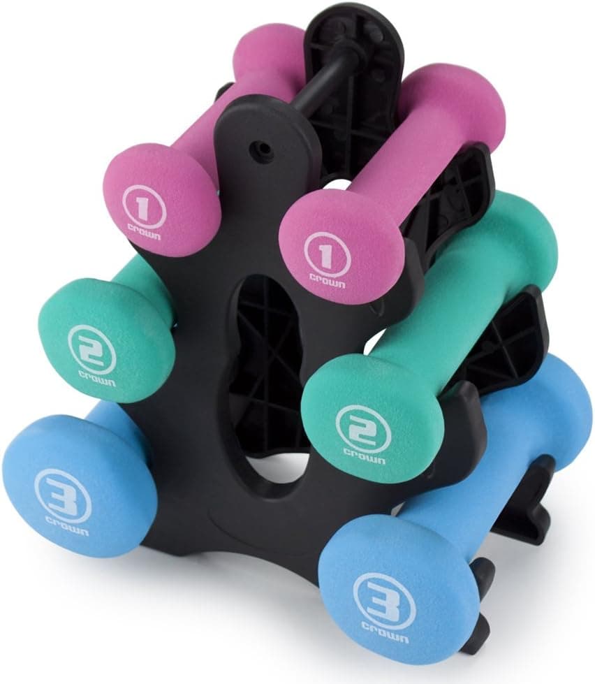 Set of 3 Pairs of Neoprene Body Sculpting Hand Weights with Stand by Crown Sporting Goods
