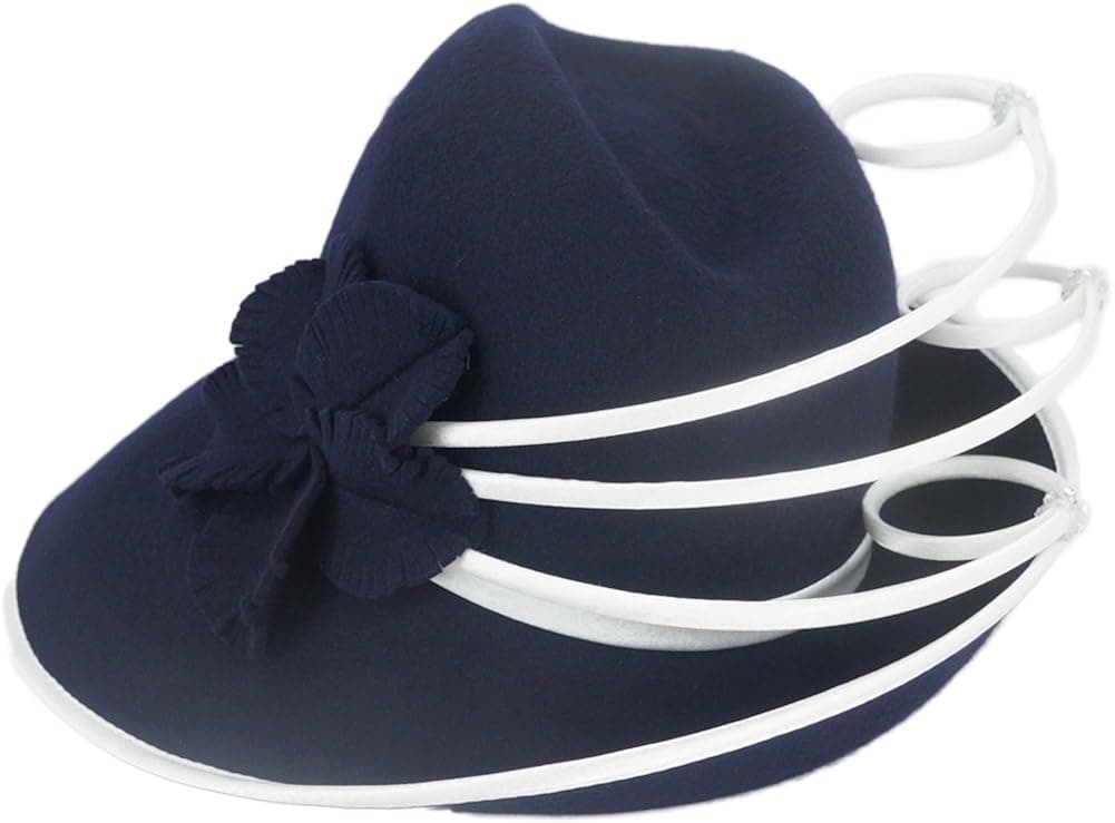 June's Young Women Hats Winter Hat Popular Style Elegant (Navy White)