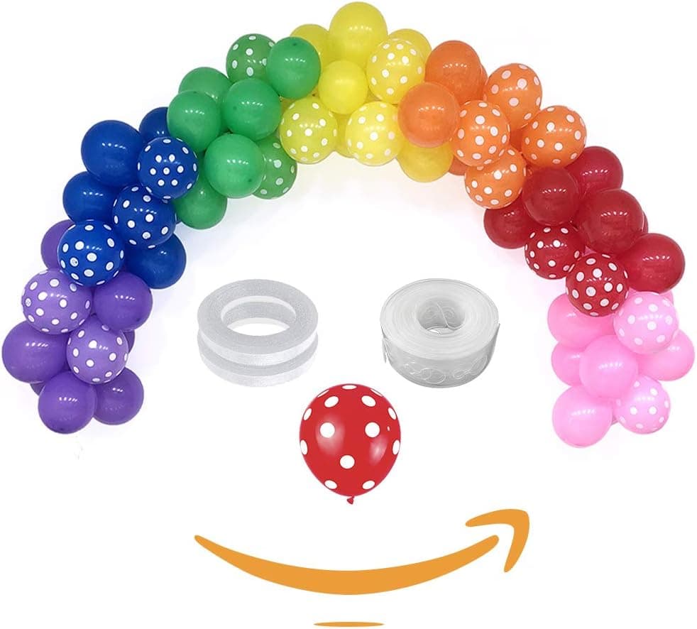 Janinus Rainbow Balloons 12 inch Assorted Color Party Balloons 105 Pack Happy Birthday Balloons Latex Balloon With Rainbow Polka Dot Balloons for Kid’s Birthday Party Decor