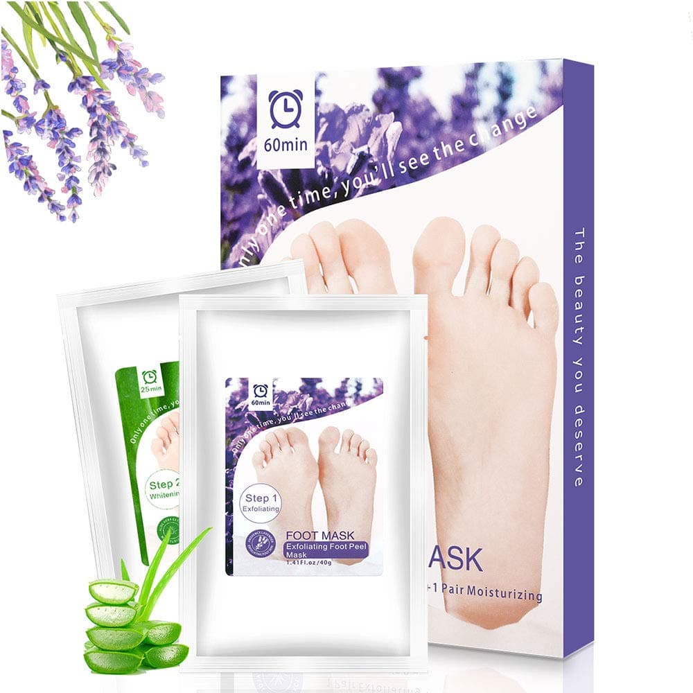 Foot Peel Mask - 2 Pack Exfoliating Foot Peel Mask for Men Women Cracked Heels & Dead Skin & Calluses & Dry Toe Skin Makes Your Feet Baby Soft with Natural Foot Care (Aloe and Lavender)