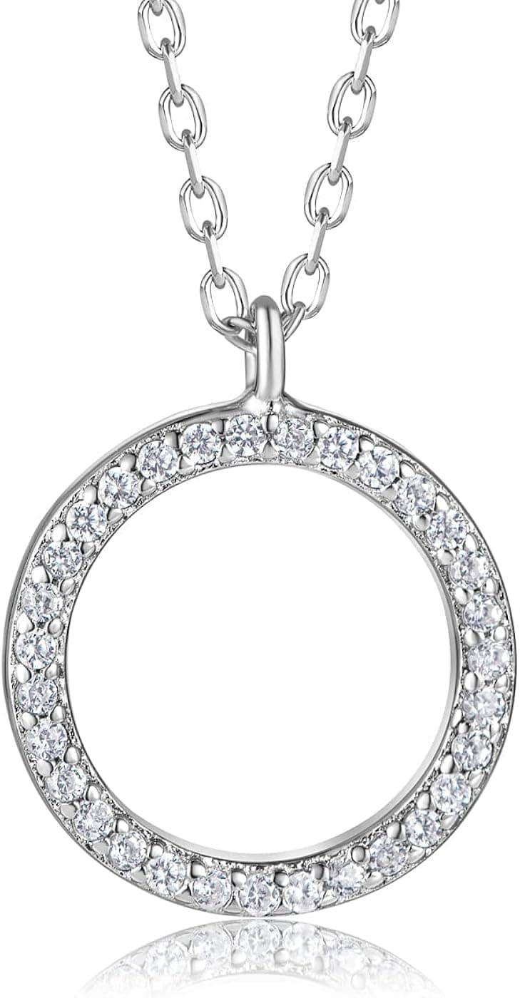 Ellie Ruth 925 Sterling Silver Ring Pendant With Cubic Zirconia Chain Necklace For Woman