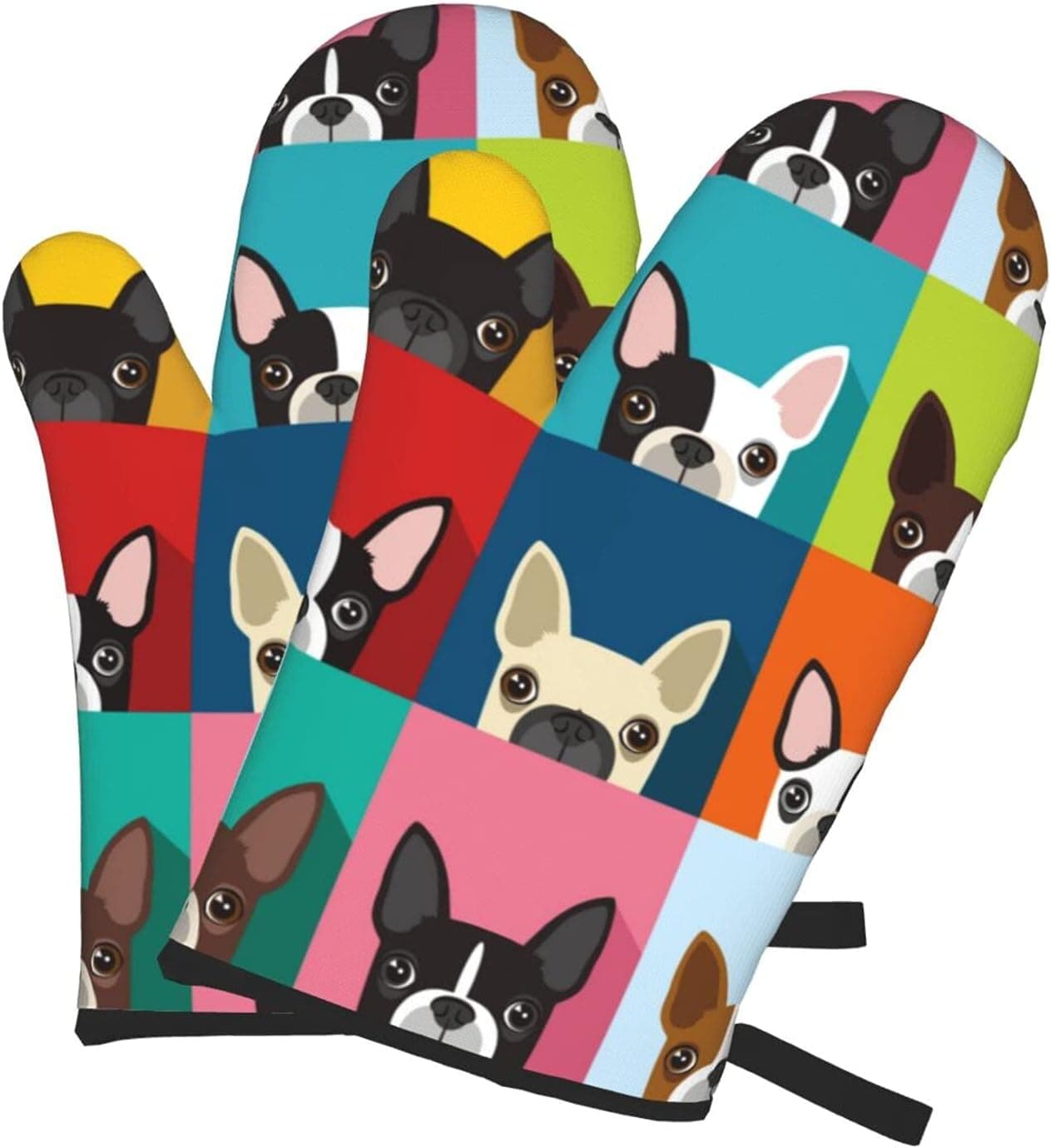 Boston Terrier Oven Mitts, Heat Resistant Non-Slip Waterproof with Soft Cotton Lining Gloves for Kitchen Cooking Baking BBQ(2pcs)