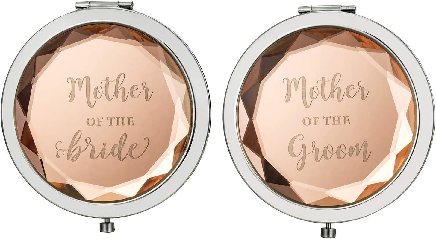 STARAMZ Mother of The Bride and Mother of The Groom, Wedding Keepsake Gift, Makeup Pocket Compact Mirror,Engraved Gift Present (2 Pack)