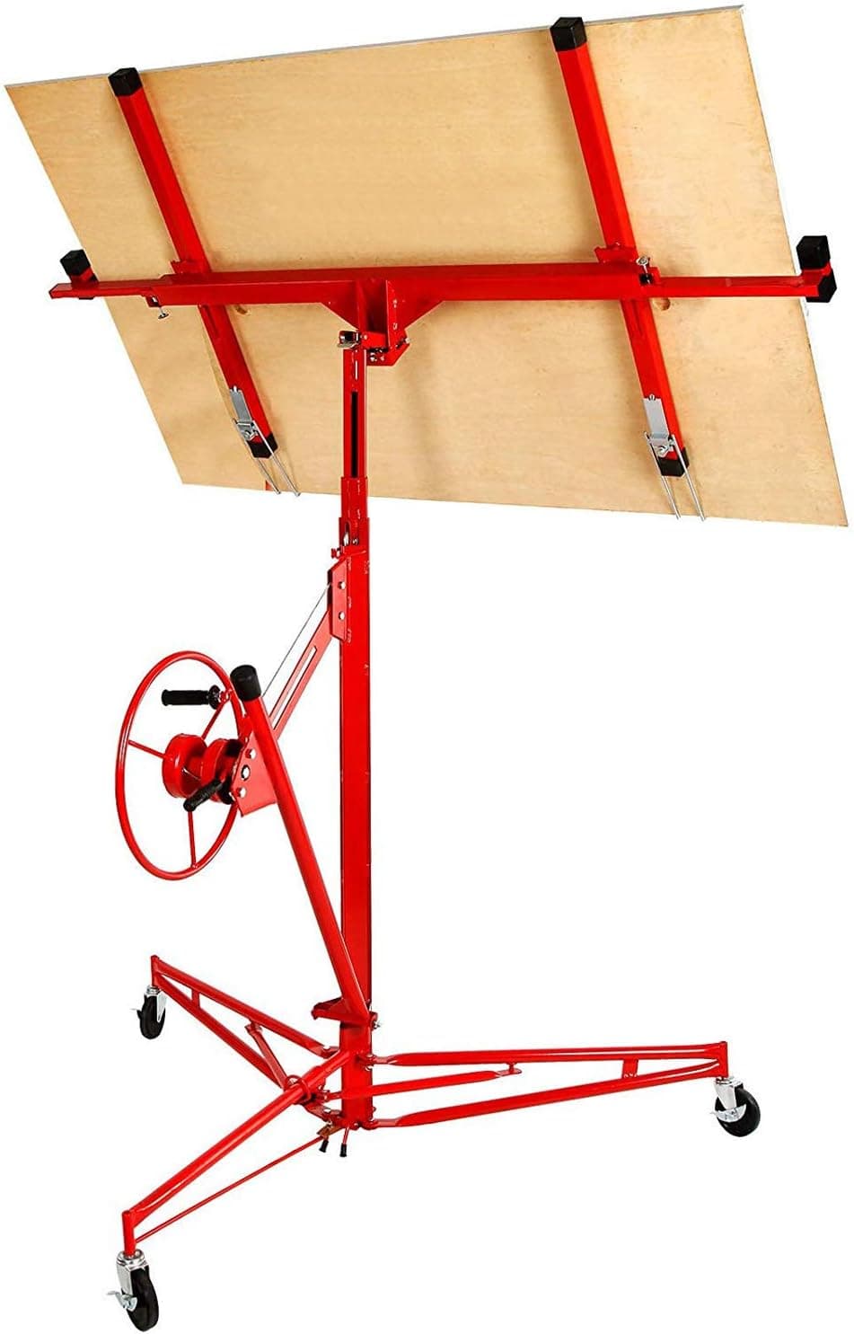Drywall Lift 11' Construction Rolling Caster Wheel Lockable Tool Panel Lift Drywall Panel Hoist Jack Lifter Jack Drywall Lift, Red