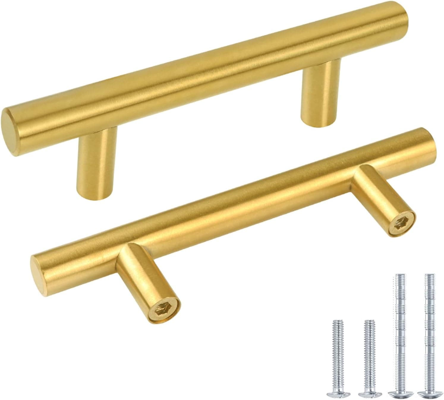 Kasten 20 Pack 3" Hole Center Cabinet Pulls Brushed Brass Stainless Steel Kitchen Drawer Pulls T Bar Cabinet Handles 5" Length