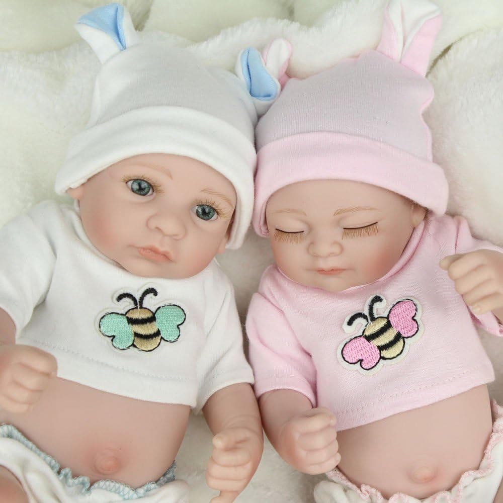 Kaydora Reborn Baby Doll Silicone Full Body,10 inch Washable Reborn Twins,Realistic Anatomically Correct Newborn Baby Doll Boy and Girl