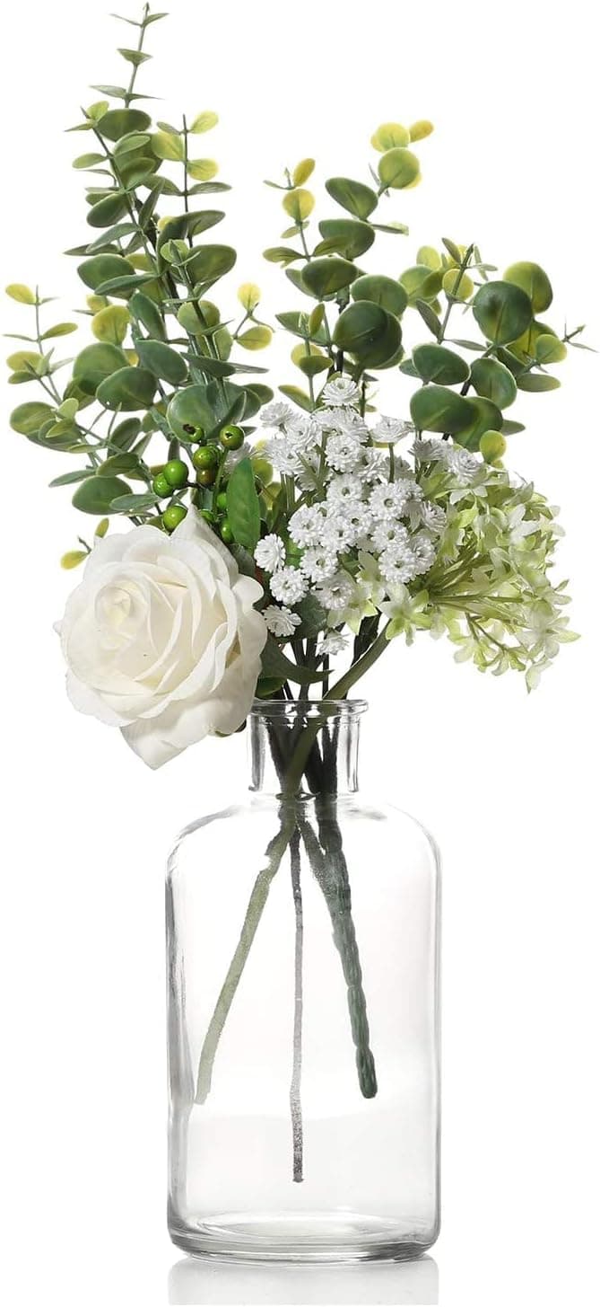 VECELO Artificial Silk Flowers in Vase, Floral Decoration Plants with Vase for Home Decor Christmas Thanksgiving Outdoor Wedding Party Table Decor, White