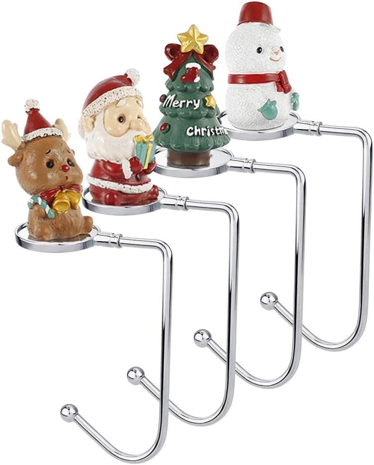 ODOMY 4 Pieces Christmas Stocking Holders Non-Slip Safety Hang Grip Mantel Hooks Fireplace Hooks Hanger, Christmas Decorations