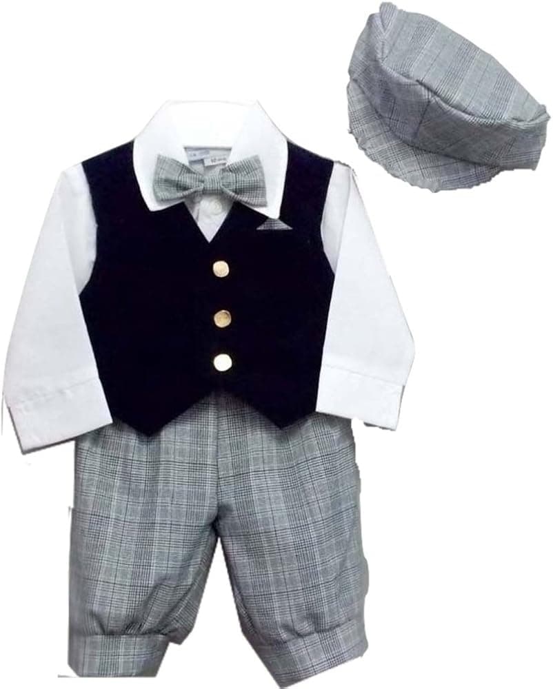Boys Navy Dress Knickers Outfit Velvet Vest Newsboy Cap, Infants Toddlers Boys