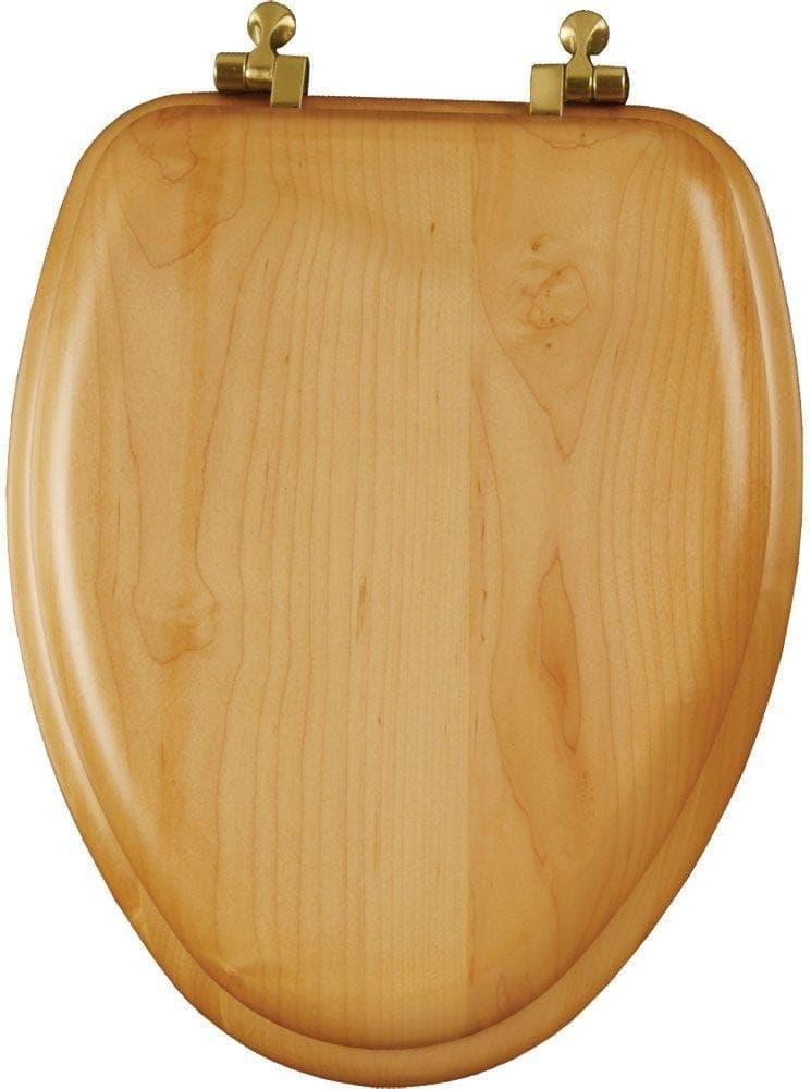 Mayfair 19601BR 378 Natural Reflections Wood Veneer Toilet Seat with Brass Hinges, Elongated, Natural Oak