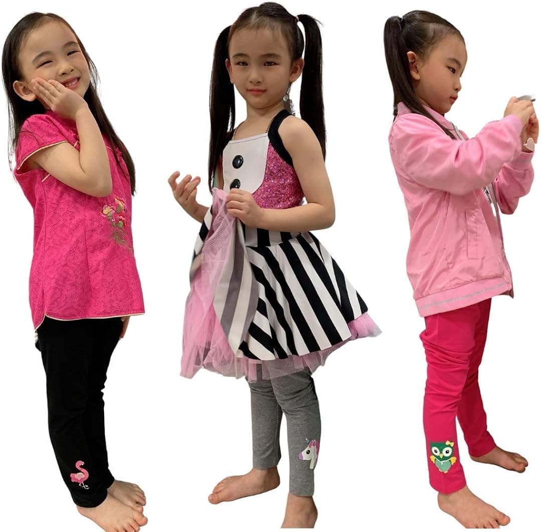 TOMATO Girls' Tough Cotton Animal Printed 3 Pack Capri Leggings (Flamingo, Owl, Unicorn)