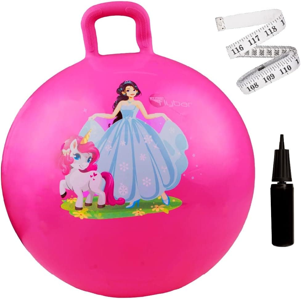 Flybar Hopper Ball for Kids - Bouncy Ball with Handle, Durable Bouncy Balls, Kangaroo Ball, Exercise Ball, Indoor and Outdoor Toy, Pump Included, Toddler Toys for Boys and Girls, Ages 3 and Up (Prn S)
