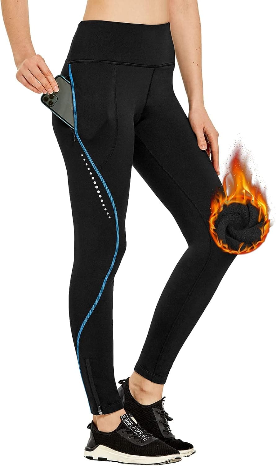 FitsT4 Thermal Fleece Lined Cycling Tights Winter Hiking Water Resistant Running Pants Women Cold Weather Zip Pockets