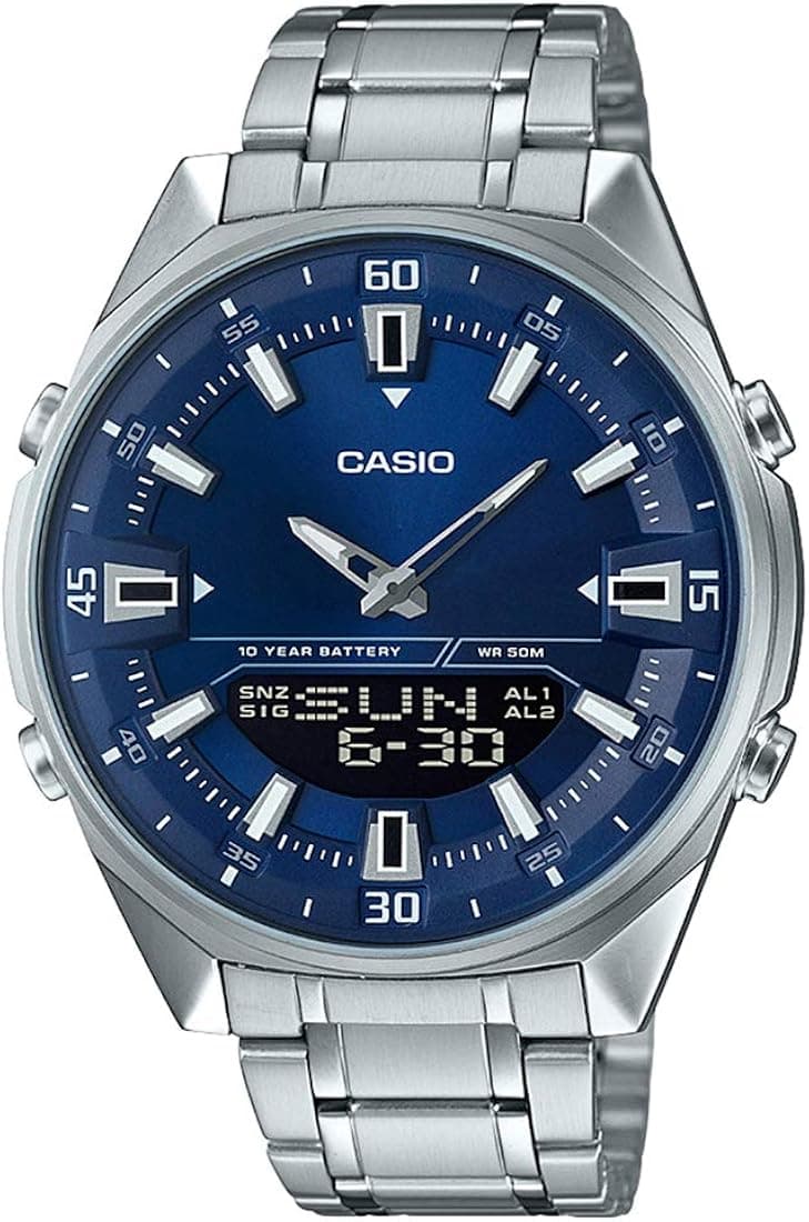 Casio AMW830D-2AV Men's Stainless Steel Blue Dial Analog Digital Telememo 30 Watch