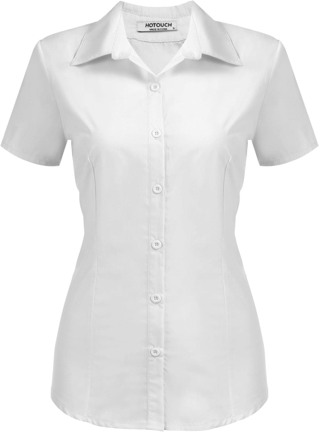 Hotouch Womens Longer Tail Short Sleeve Oxford Shirt (White XL)