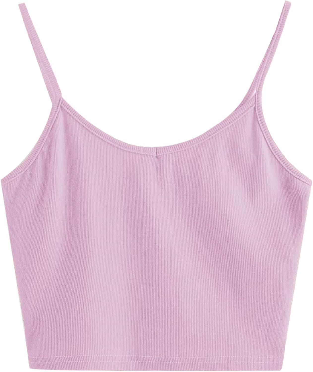 SheIn Women's Casual V Neck Sleeveless Ribbed Knit Cami Crop Top Purple X-Large