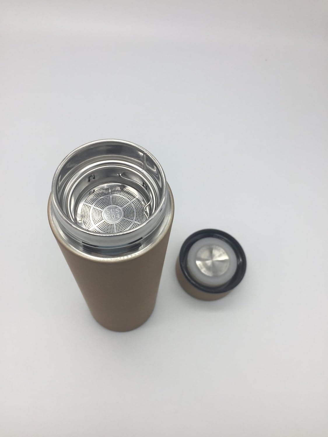 WaterlifeBrand Thermos with removable tea infuser - the only one you will ever need. Perfected stainless steel. Enhanced double - wall. Secured vacuum sealed lid and BPA FREE (Gold)