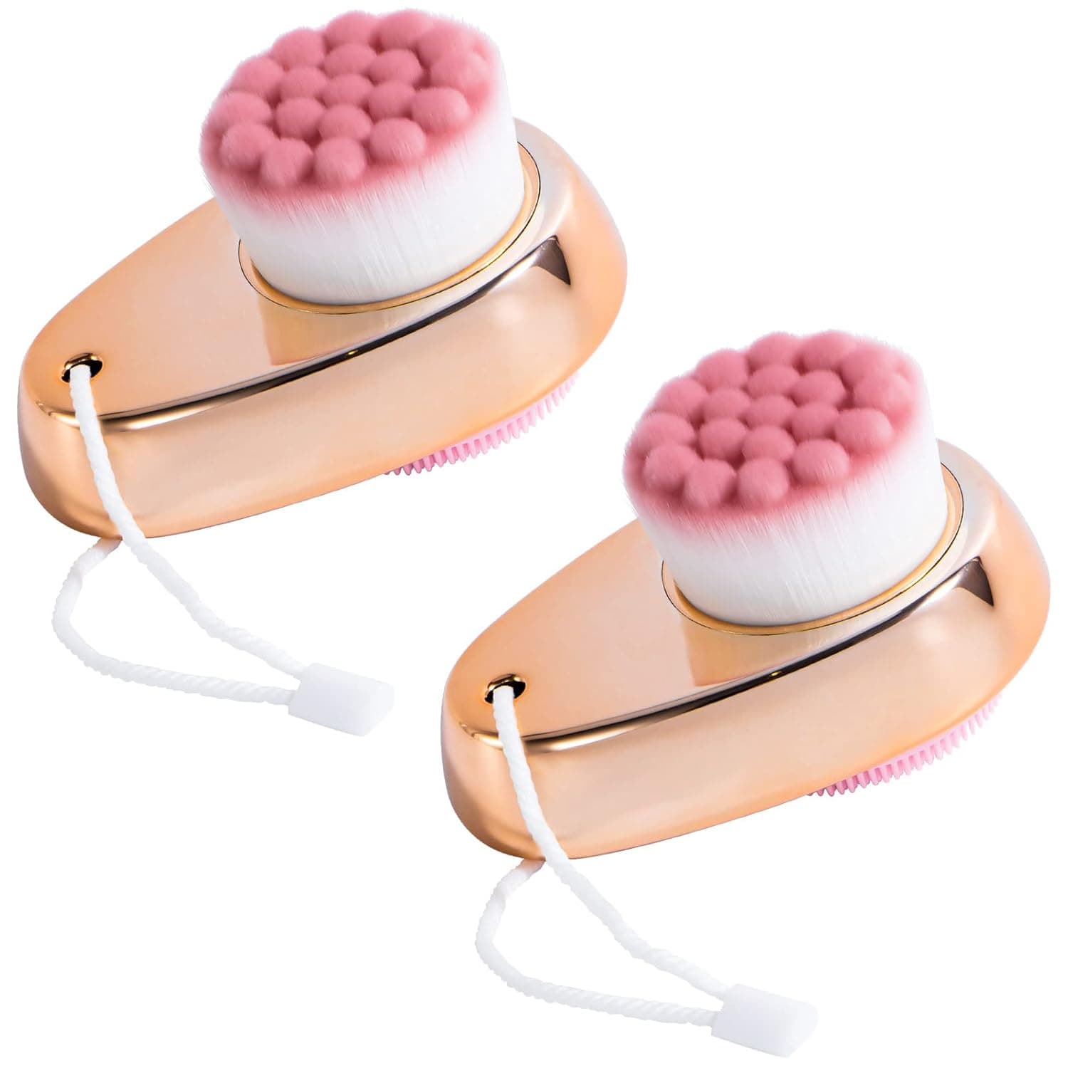 Facial Cleansing Brush 2 in 1 for Face Exfoliation, Beomeen 2 Pack Soft Microfiber Face Scrub Brush for Pore Deep Cleansing, Dual Sided Silicone Scrubber for Skincare with Lid, Gold