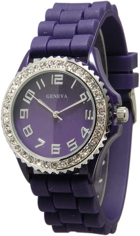 Fashion Watch Wholesale Geneva Silicone Watch with Rhinestones (Purple)