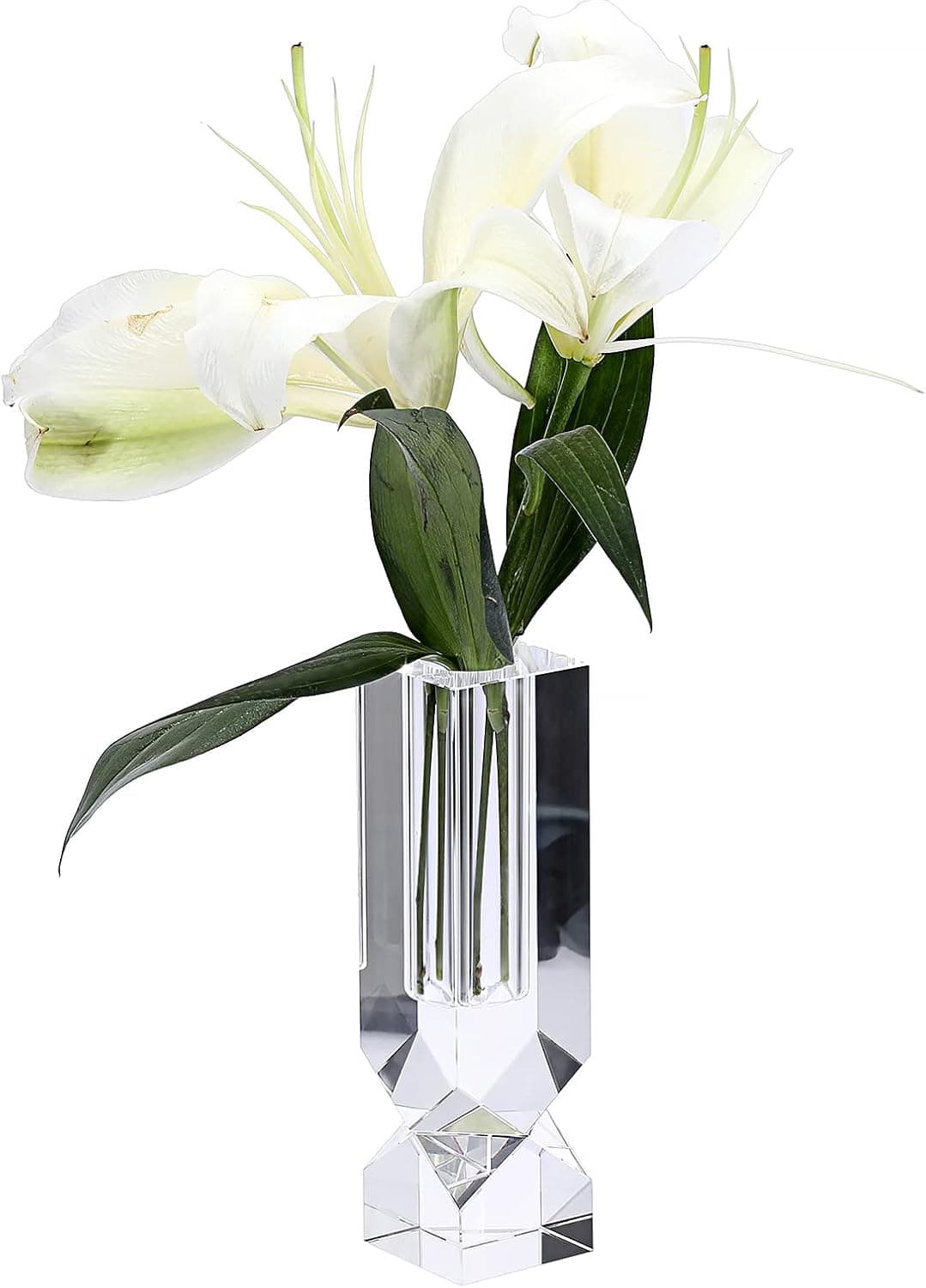 JUXYES Crystal Flower Vase Glass Flower Bud Vase, Heavy Flower Vase Decorative Floral Vase Arrangements Small Cut Flower Vase Centerpiece for Home Office Wedding Decor