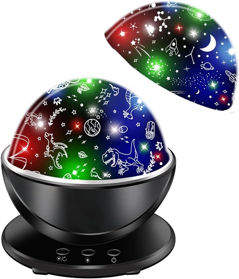 Night Light for Kids, Dinosaur Room Decor for Boys, LED Galaxy Projector, Rotation Night Light Projector, USB or Battery Operated Sky Lights, Change Color Star Lights, Christmas Gifts. (Black)